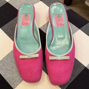 VINTAGE Lilly Pulitzer pink and aqua mules, size 8.5